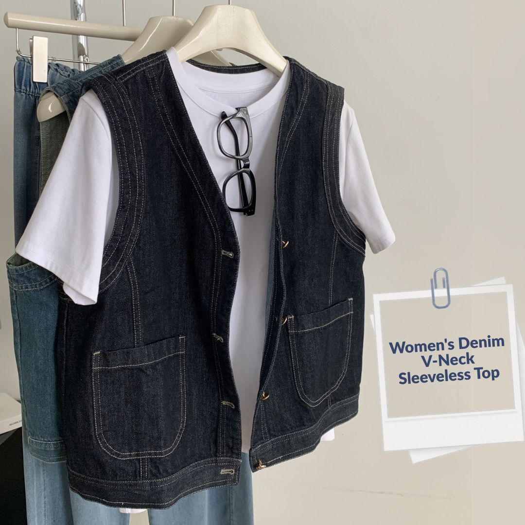 Women's Denim V-Neck Sleeveless Top