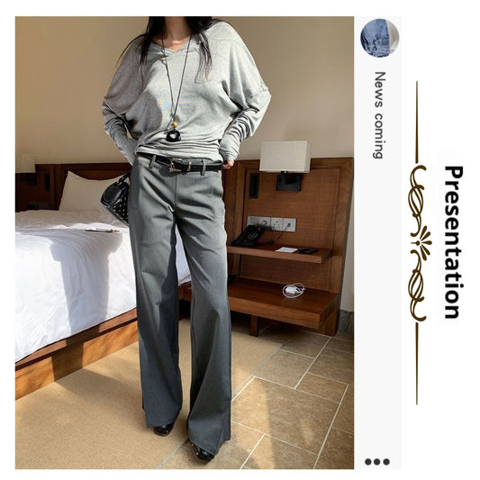 低腰皺褶喇叭西褲