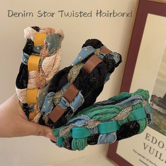 牛仔布星星扭紋頭箍