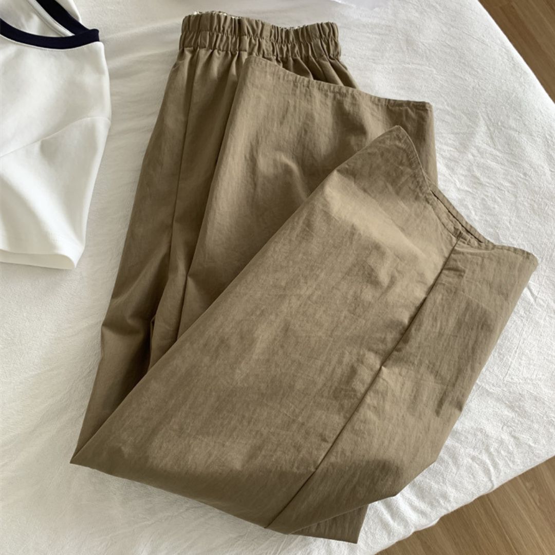 Japanese-Style Vintage Straight-Leg Wide-Cut Cropped Pants