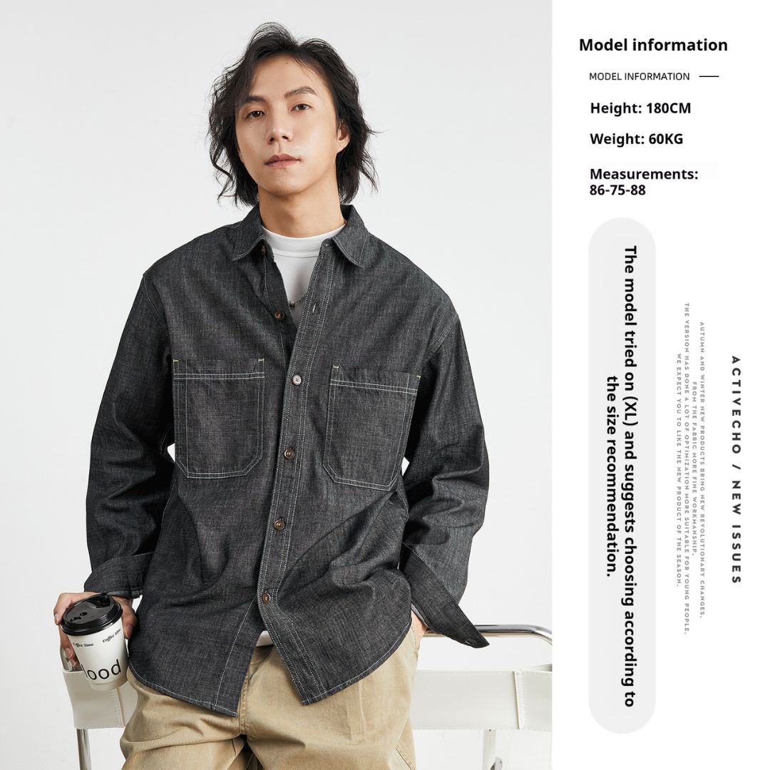 美式復古牛仔長袖襯衫