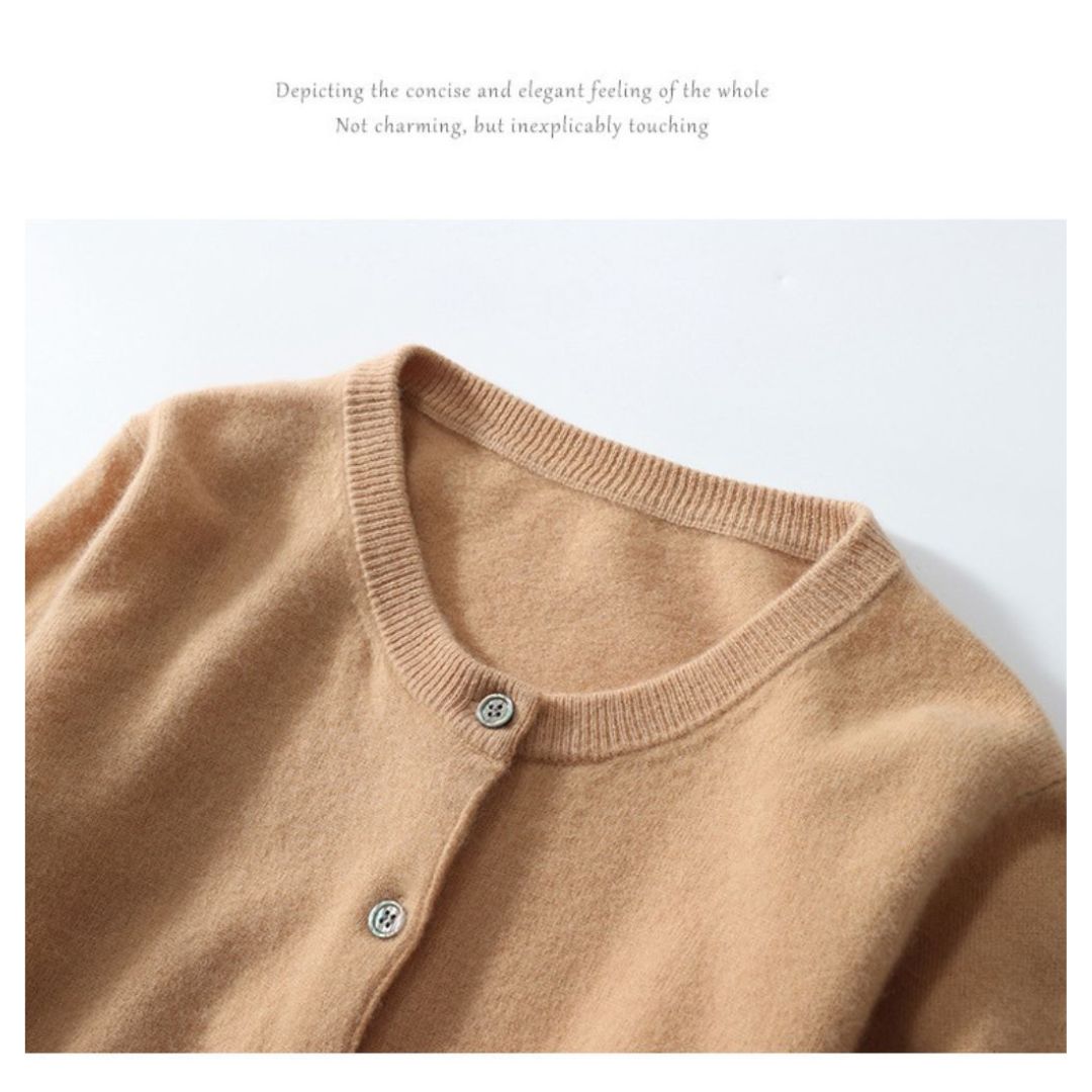 Solid Color Round Neck Button Knitted Jacket