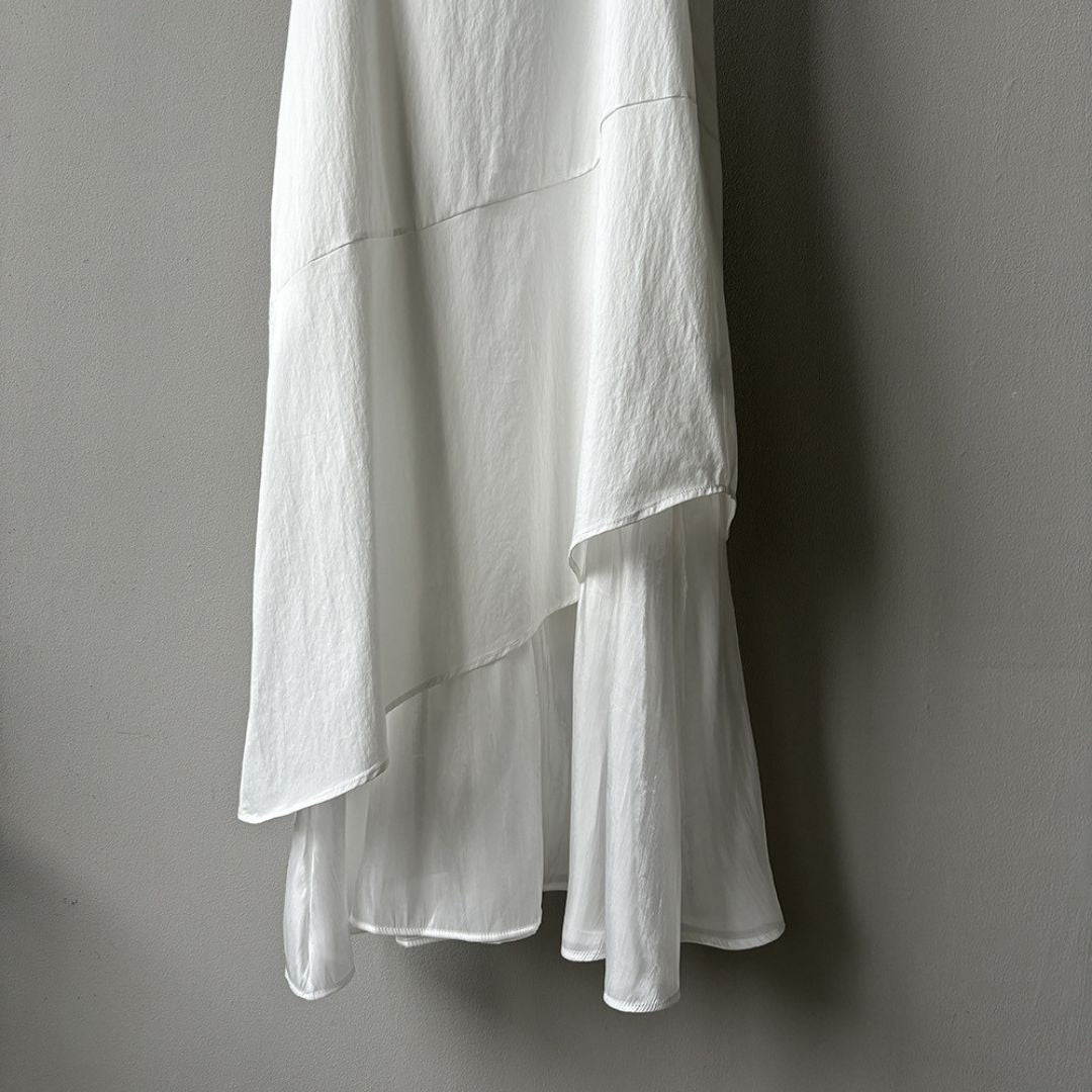 Sleeveless Long Dress with Asymmetrical Hem and Panelled Design