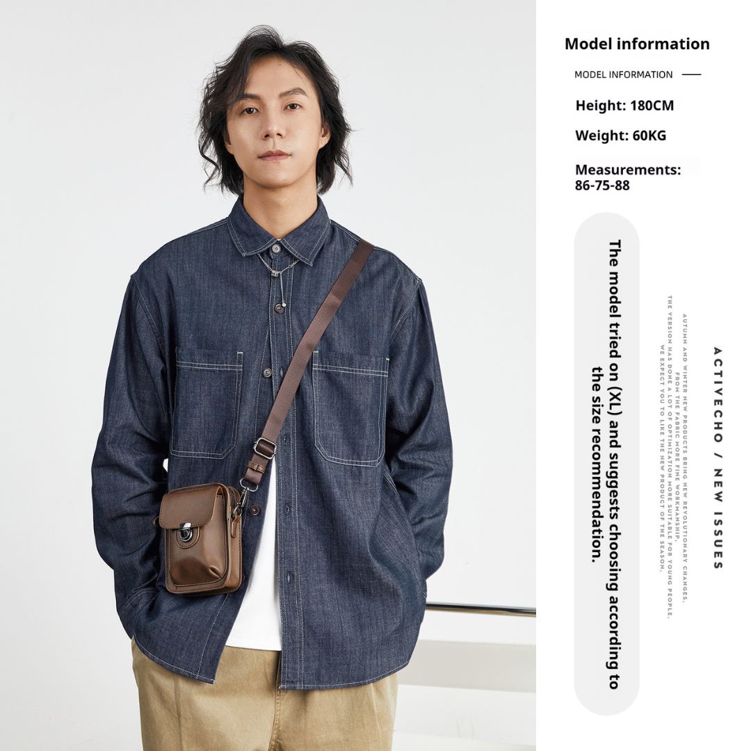 美式復古牛仔長袖襯衫