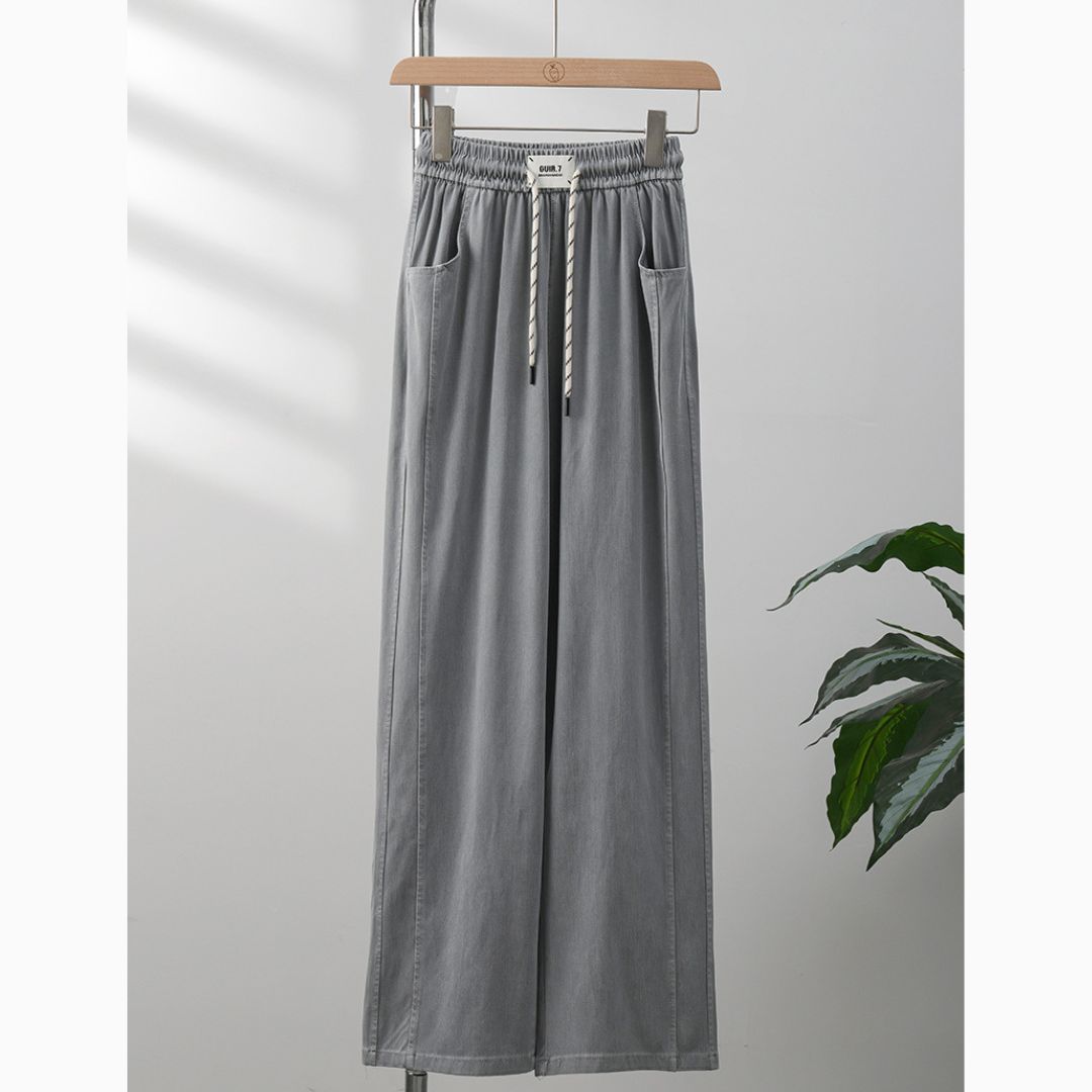 天絲時尚休閒直筒褲