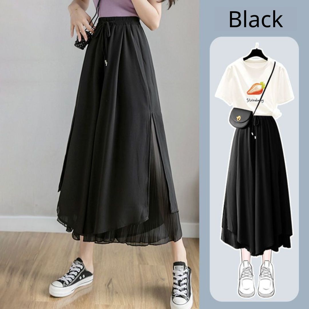 飄逸百褶雪紡褲