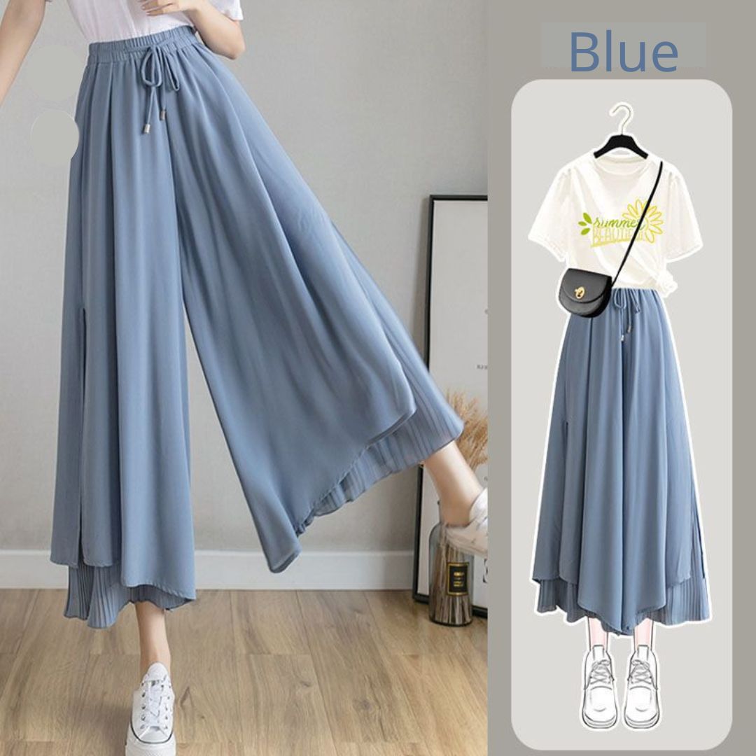 飄逸百褶雪紡褲