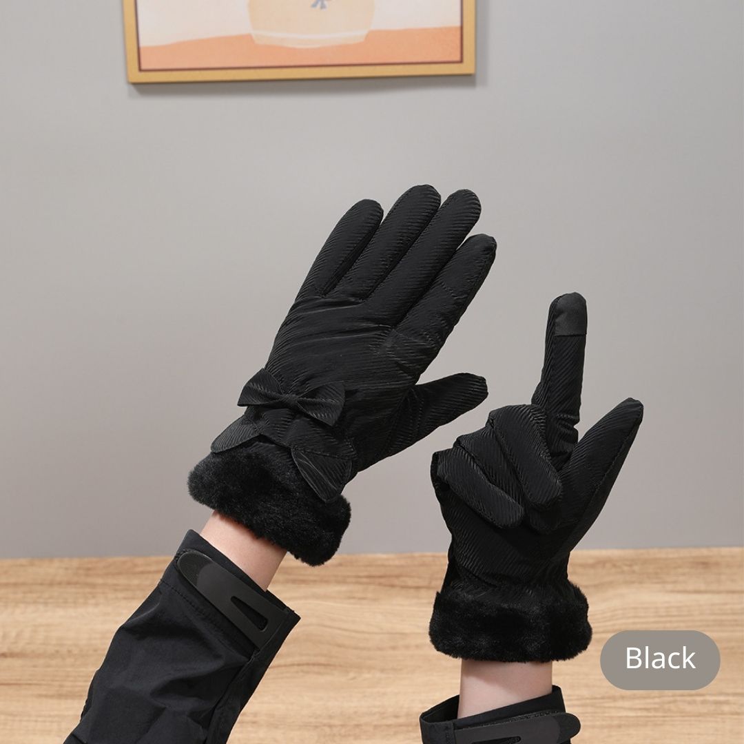蝴蝶結冬季保暖手套