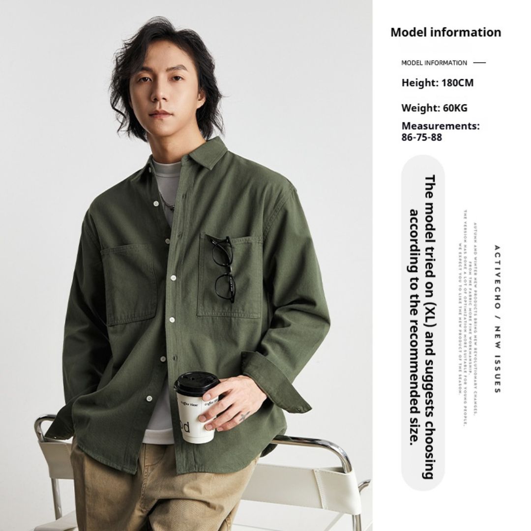 純棉素色雙口袋恤衫