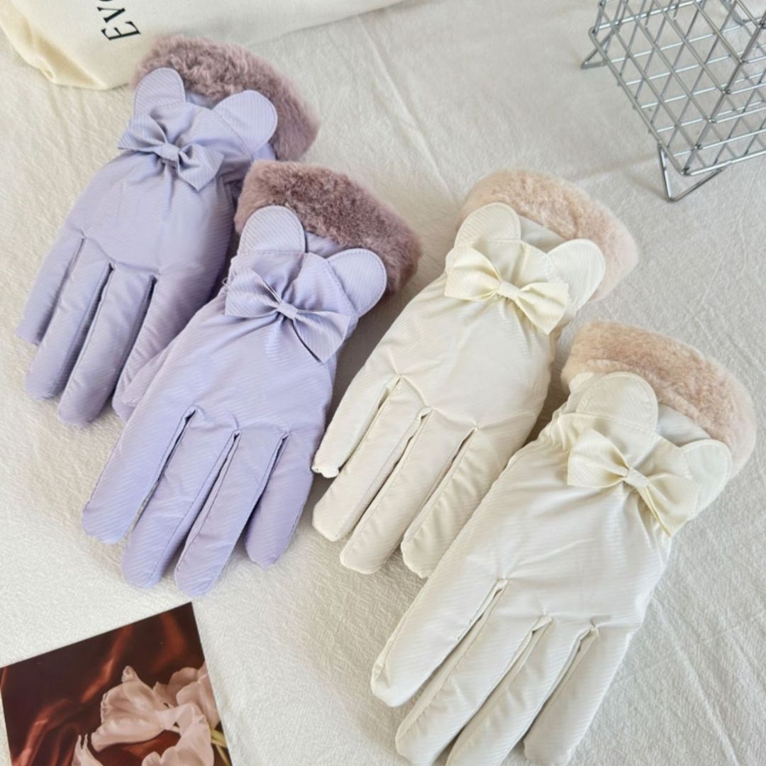 蝴蝶結冬季保暖手套