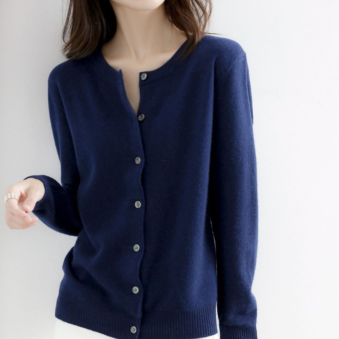 Solid Color Round Neck Button Knitted Jacket