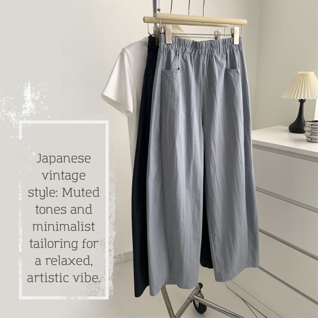 Japanese-Style Vintage Straight-Leg Wide-Cut Cropped Pants