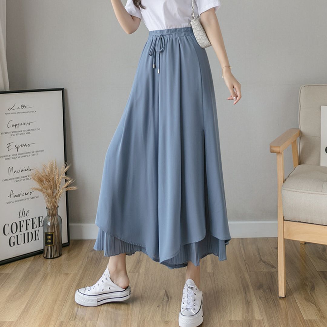 飄逸百褶雪紡褲