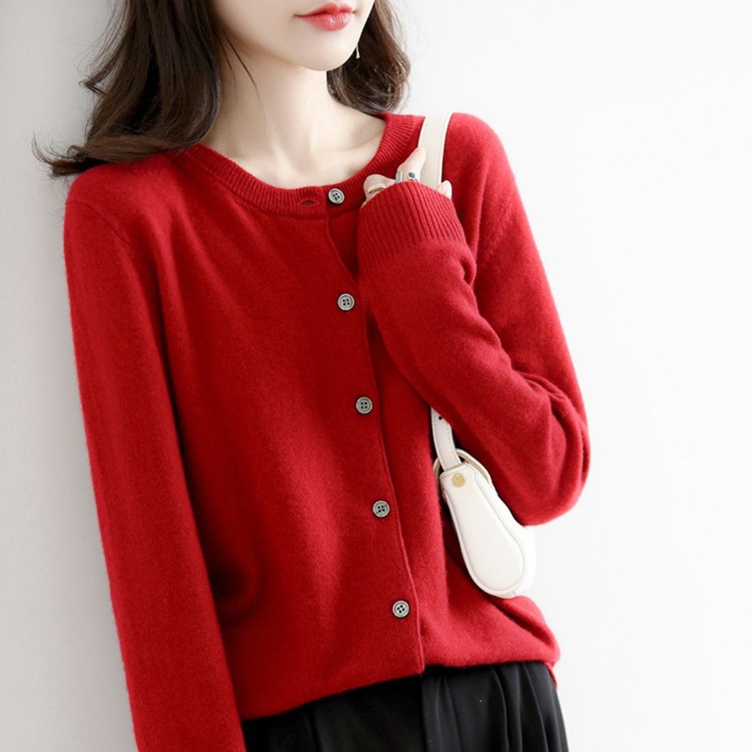 Solid Color Round Neck Button Knitted Jacket
