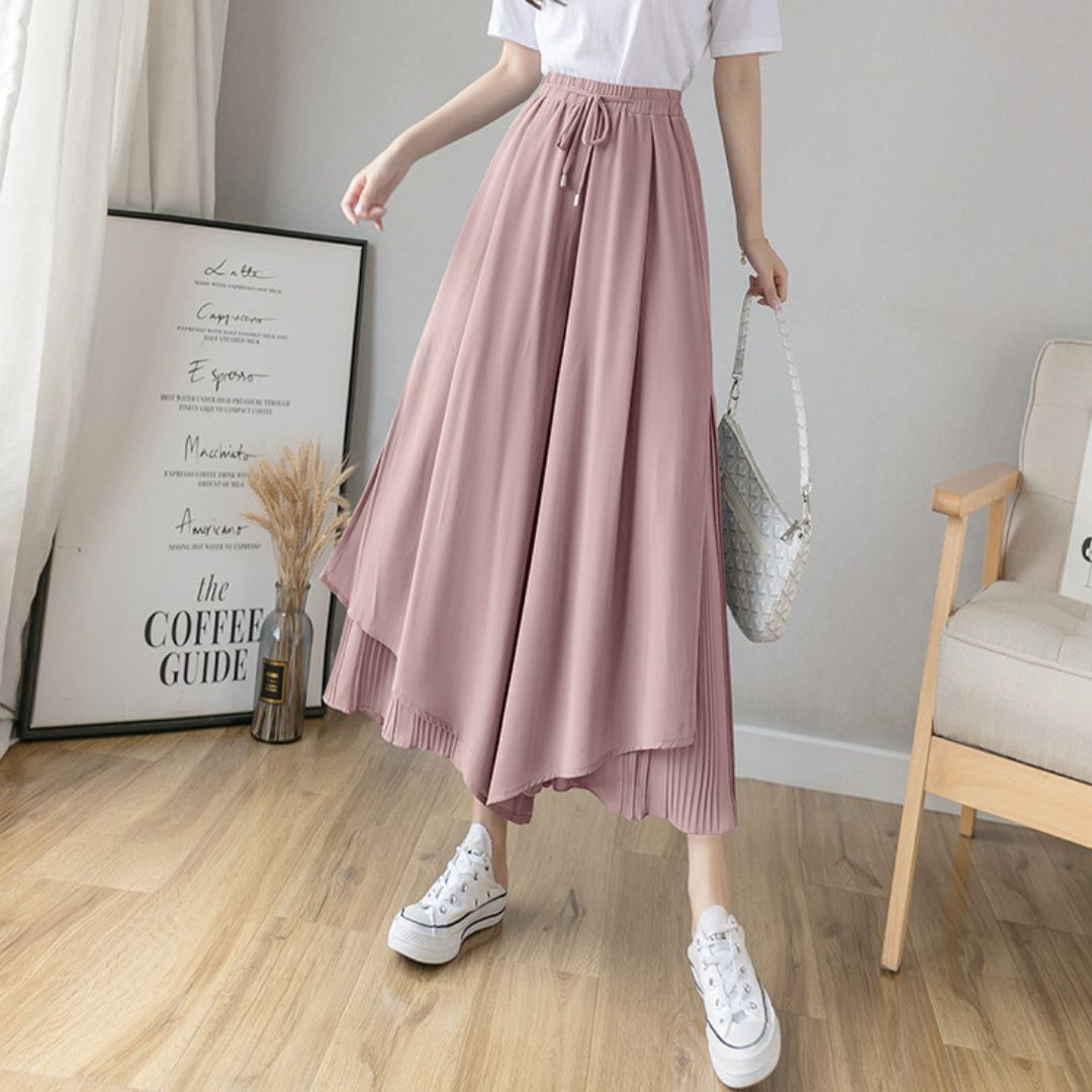 飄逸百褶雪紡褲
