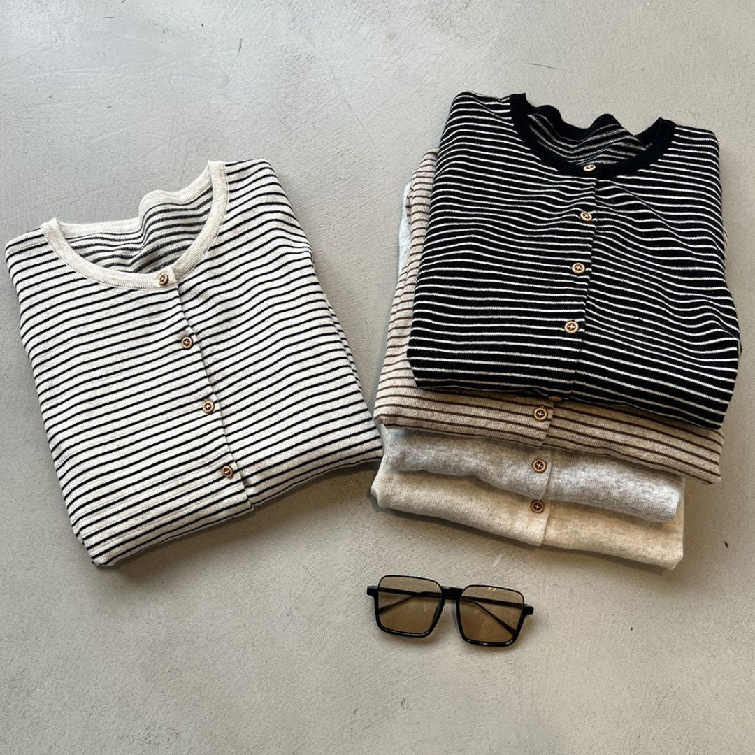 Women's Color-Block Striped Knit Round-Neck Jacket