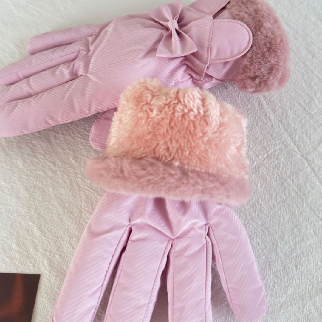 蝴蝶結冬季保暖手套