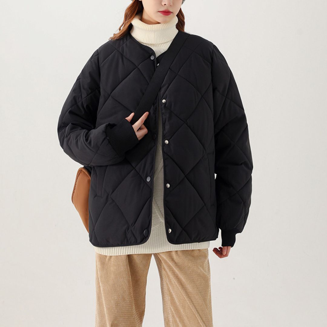 Rhombic Pattern Round Neck Jacket