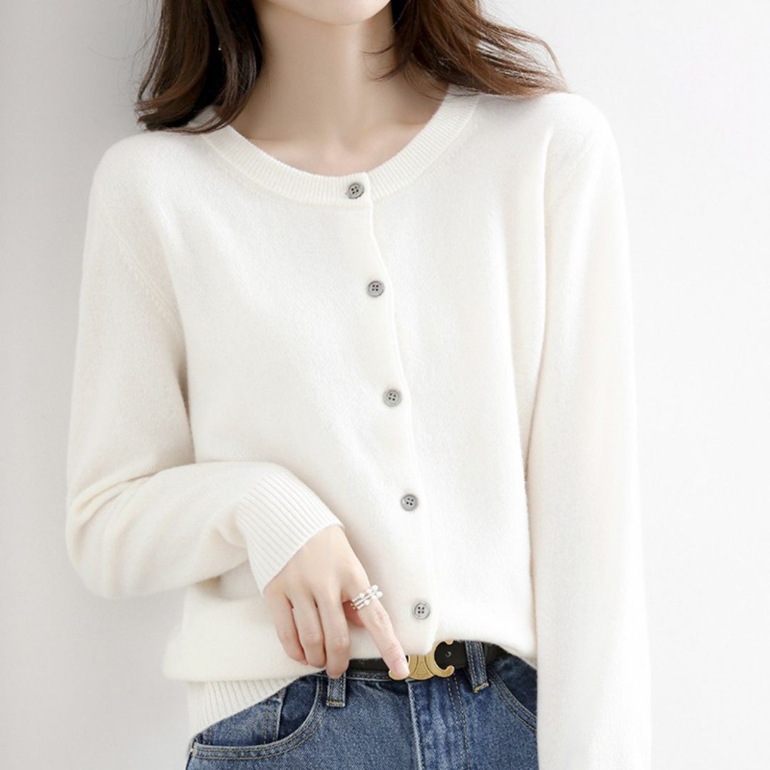 Solid Color Round Neck Button Knitted Jacket