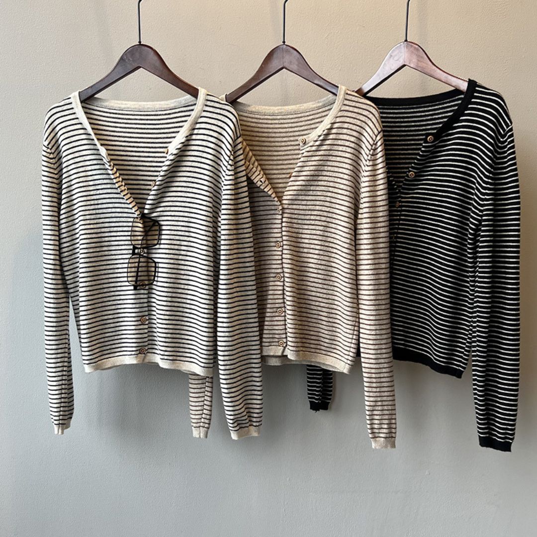 Women's Color-Block Striped Knit Round-Neck Jacket