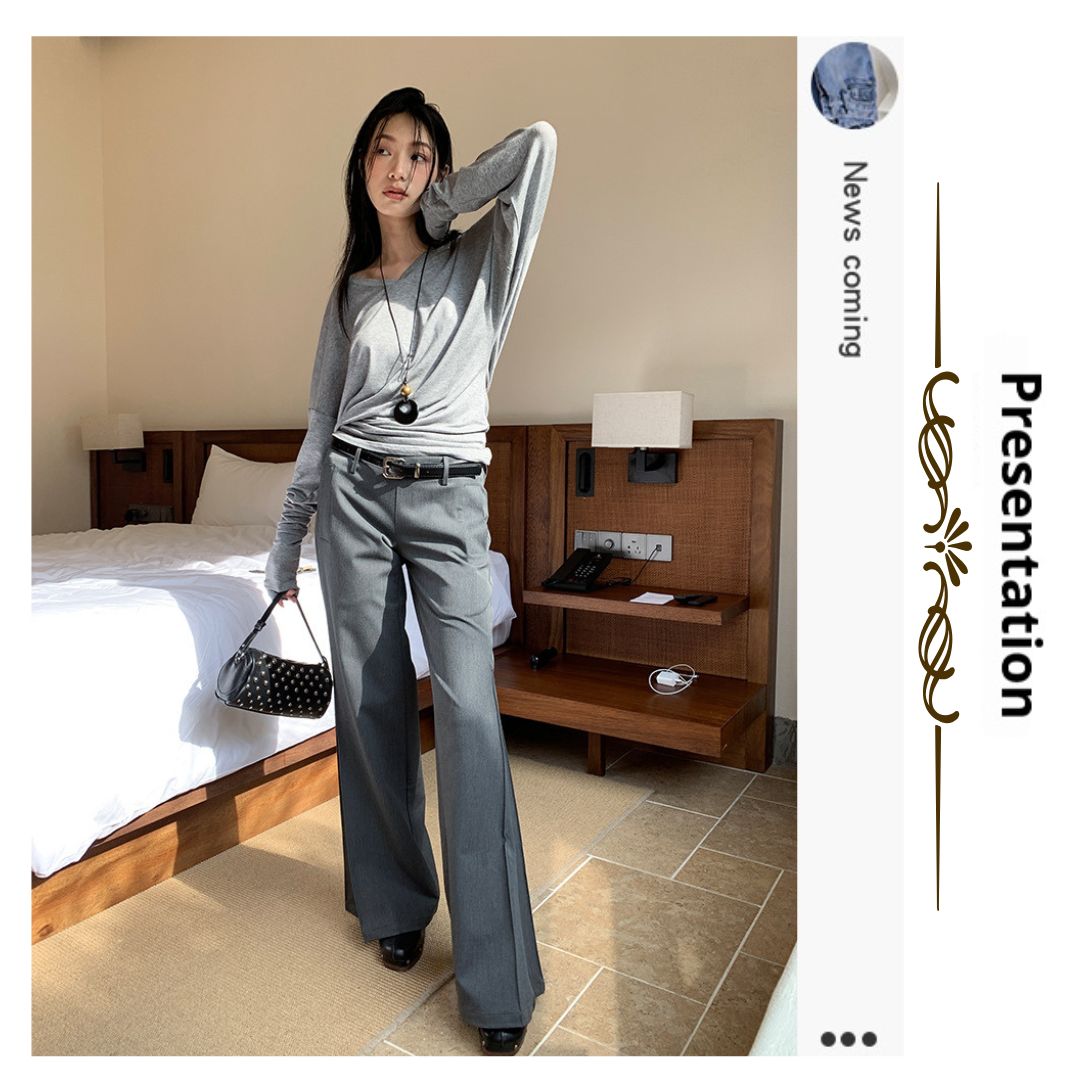 低腰皺褶喇叭西褲