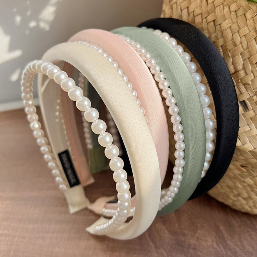 Satin Double Layer Pearl Headband