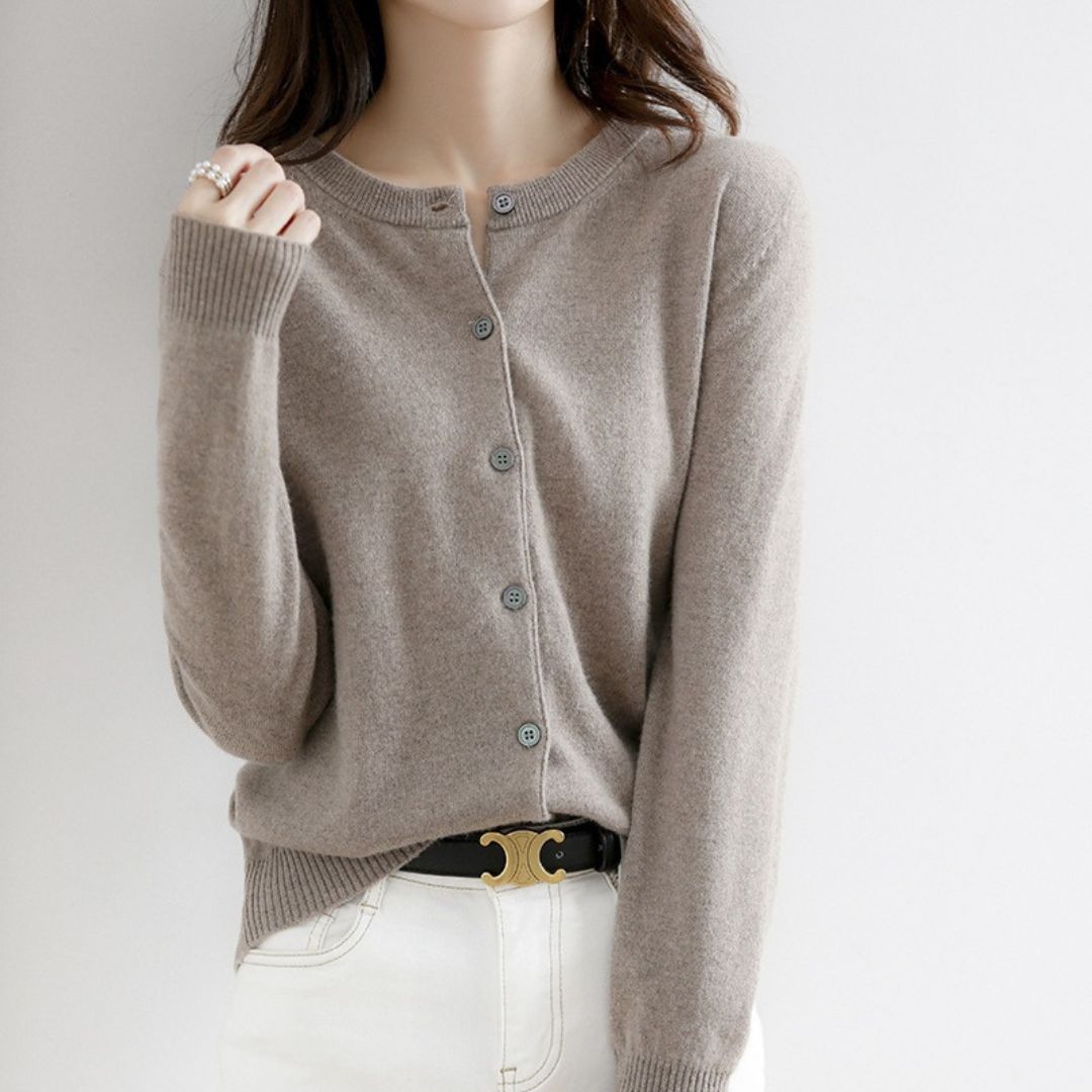 Solid Color Round Neck Button Knitted Jacket