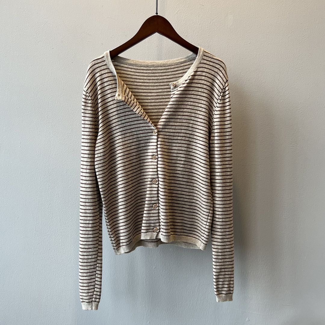 Women's Color-Block Striped Knit Round-Neck Jacket