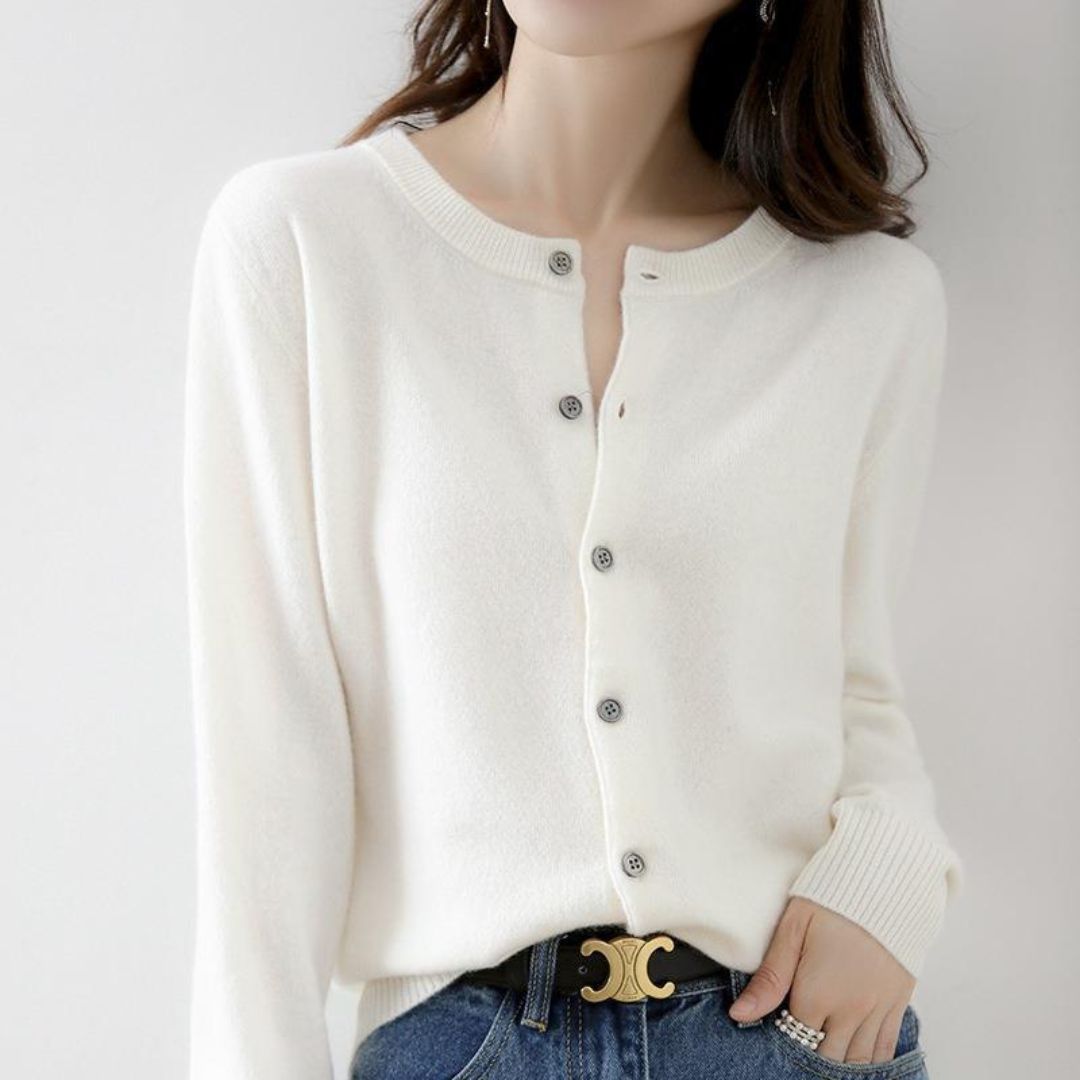 Solid Color Round Neck Button Knitted Jacket