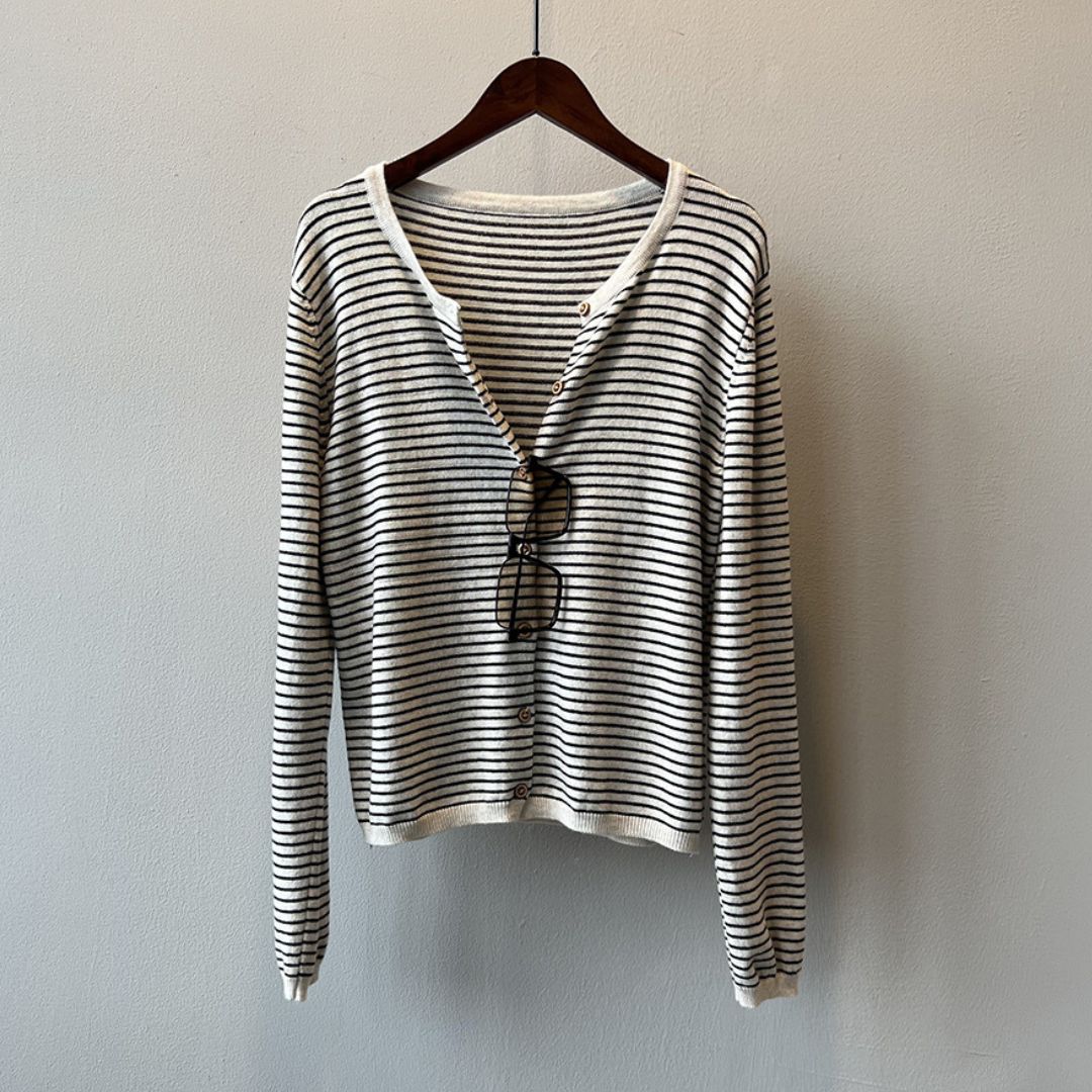 Women's Color-Block Striped Knit Round-Neck Jacket