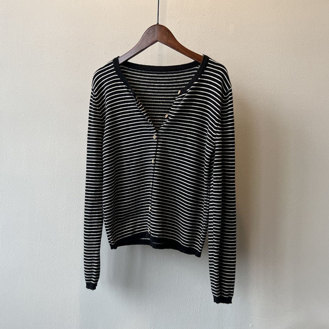 Women's Color-Block Striped Knit Round-Neck Jacket