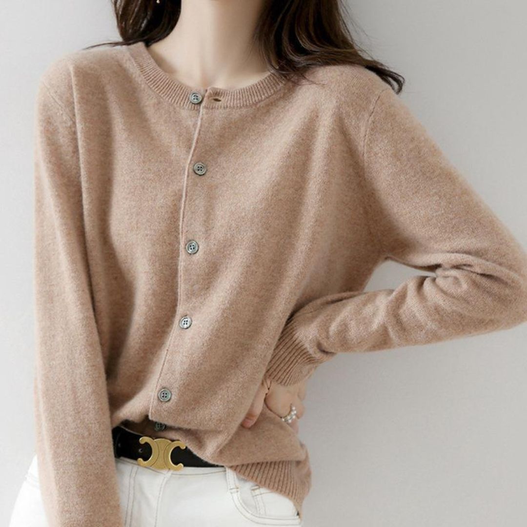 Solid Color Round Neck Button Knitted Jacket