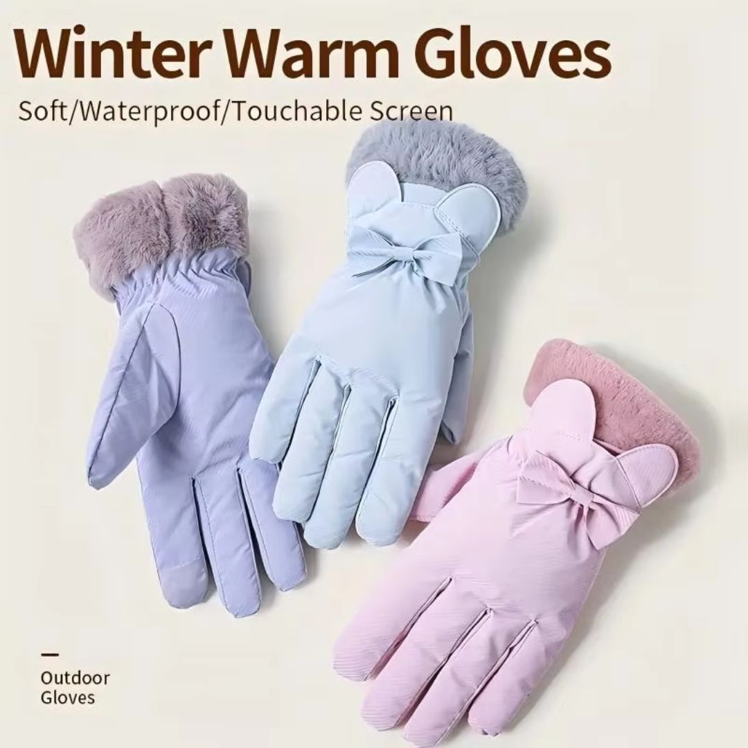 蝴蝶結冬季保暖手套