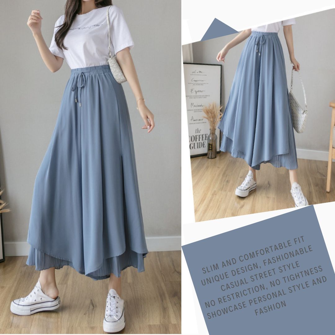 飄逸百褶雪紡褲