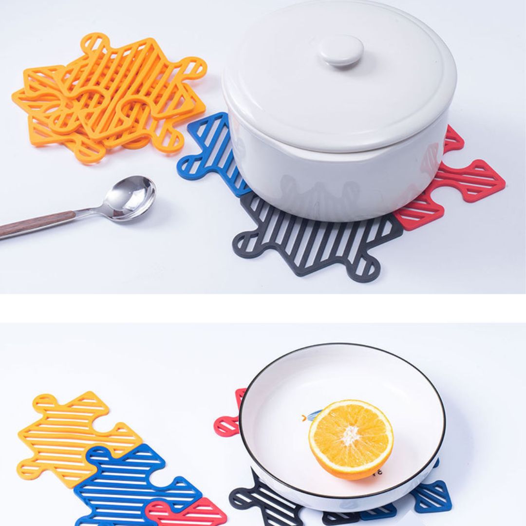 創意拼圖矽膠杯墊4個裝