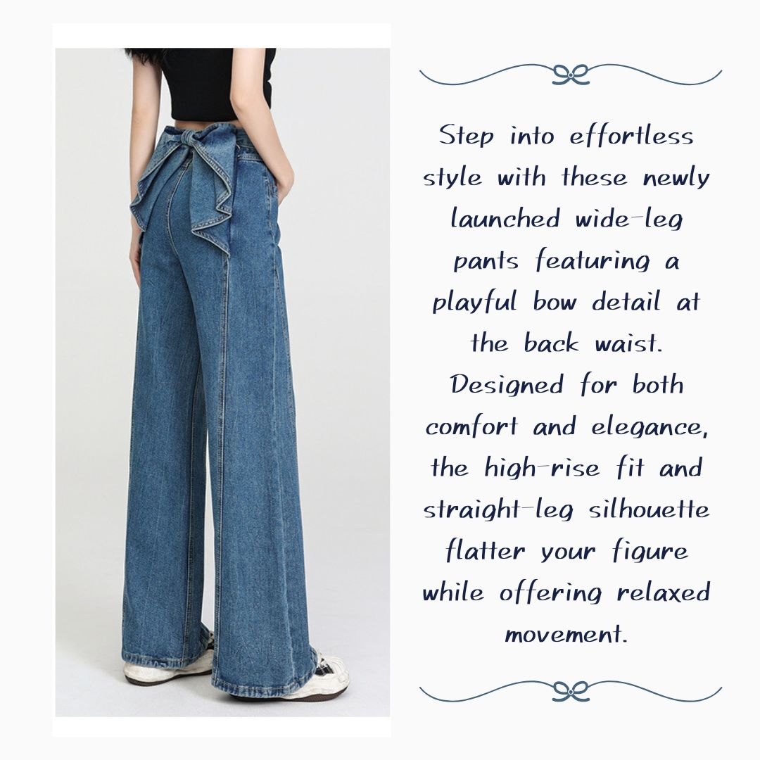 New Arrival Back-Waist Bow Loose Straight Wide-Leg Pants