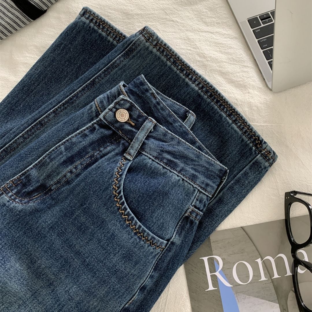 Straight-Leg Denim Jeans with Embroidered Pocket Detail