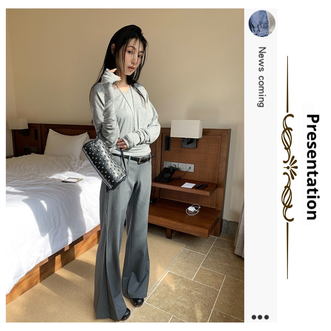 低腰皺褶喇叭西褲