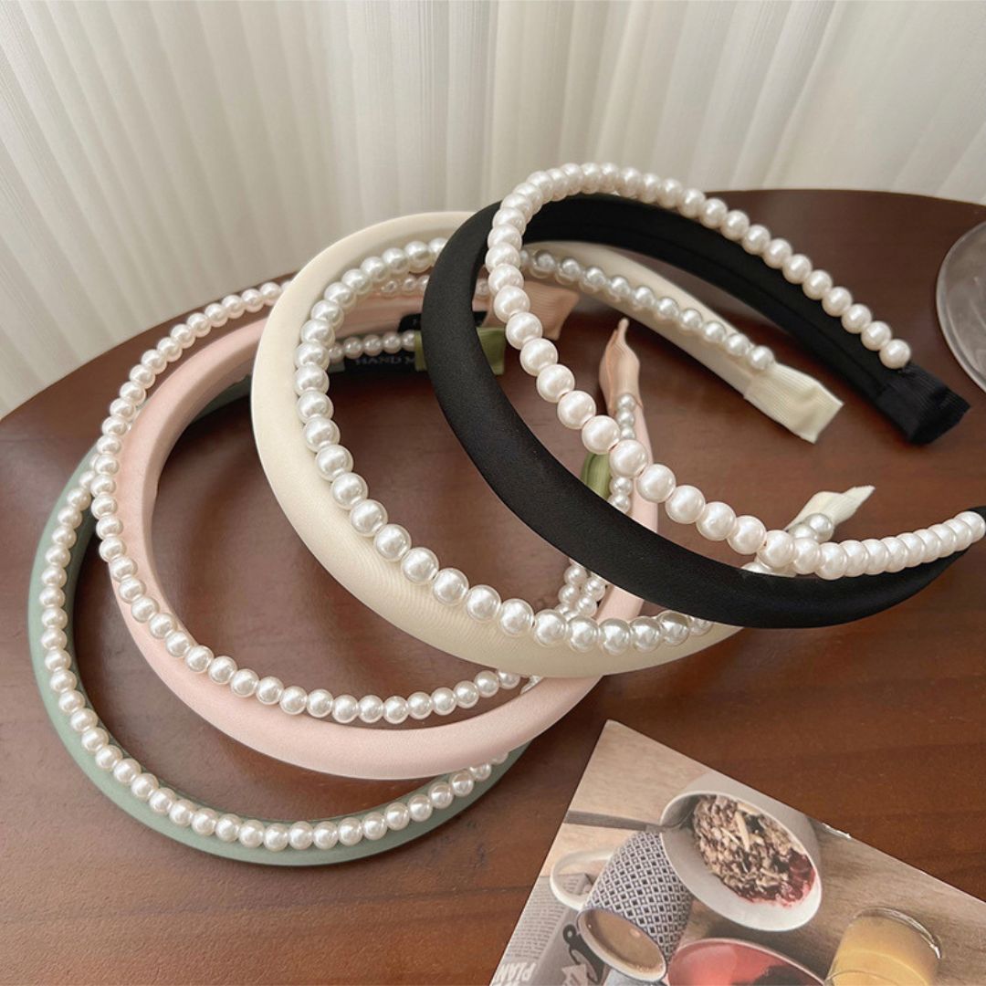 Satin Double Layer Pearl Headband