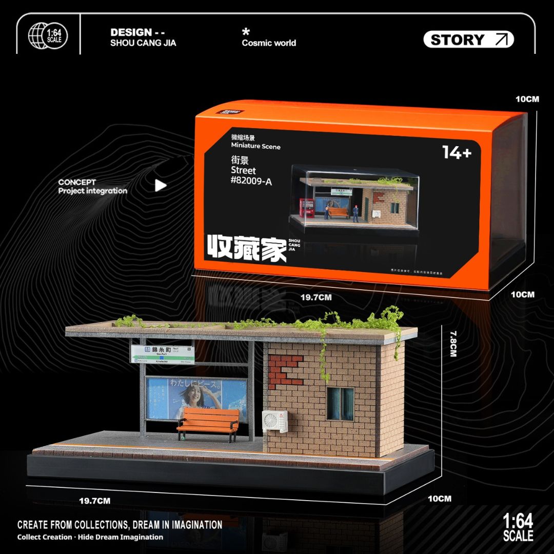 1:64 日本の路面電車駅のシーンボックス