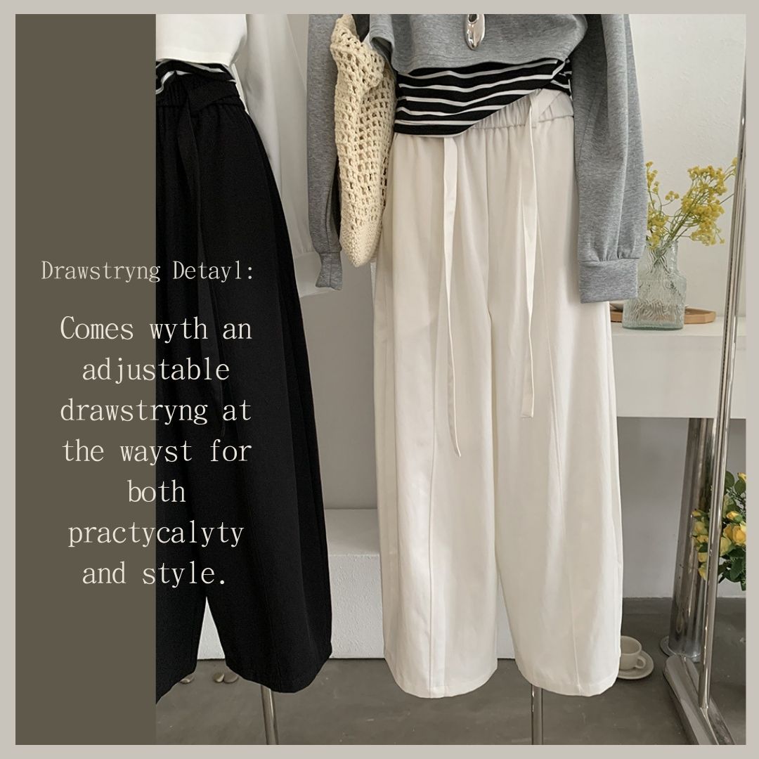 Loose Wide-Leg Pants with Center-Seam Panel Detail & Drawstring Waist