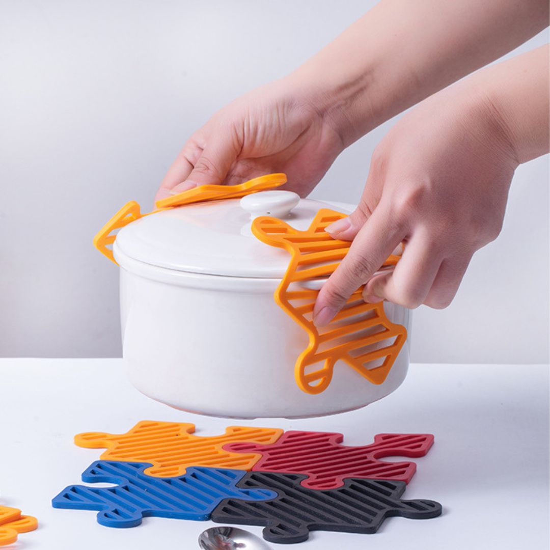 創意拼圖矽膠杯墊4個裝