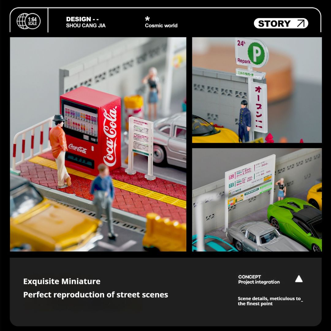 1:64日本の地上駐車場の照明シーン