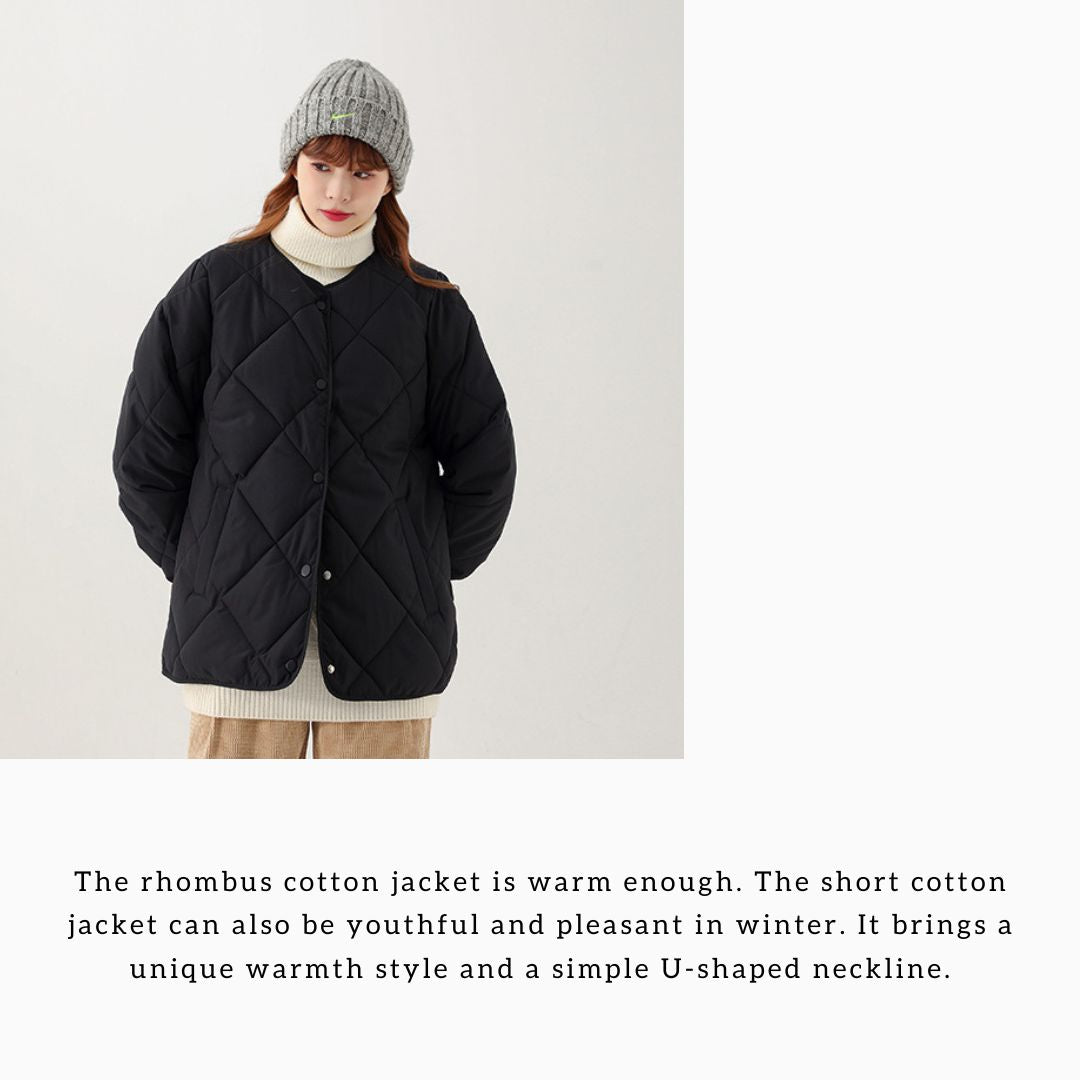 日系菱格紋圓領夾面外套