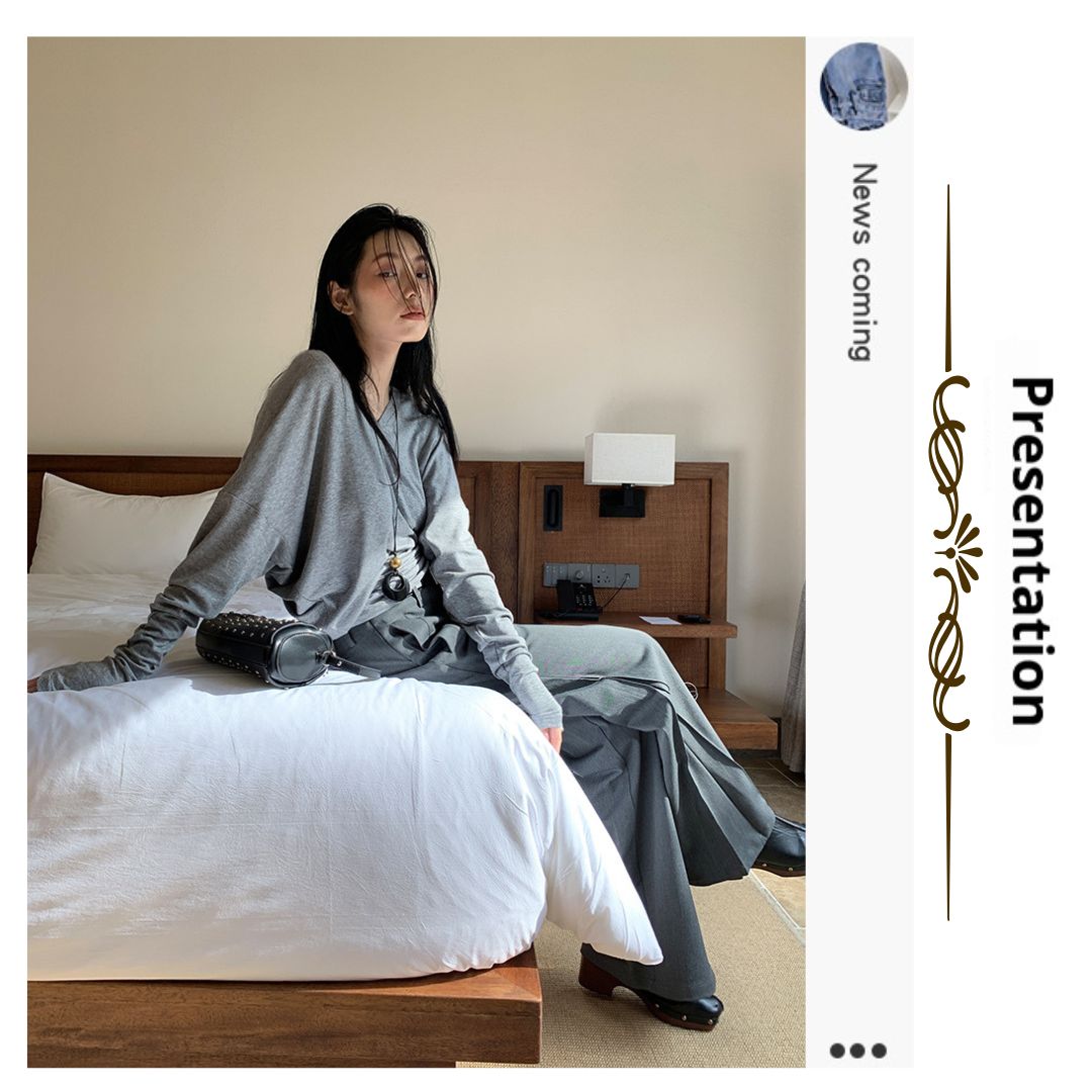 低腰皺褶喇叭西褲