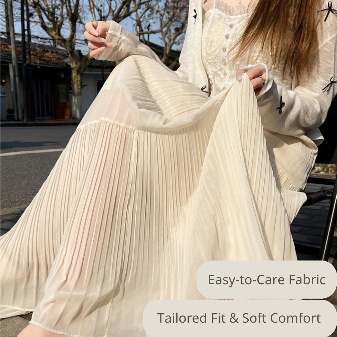 春夏高腰飄逸百褶長裙