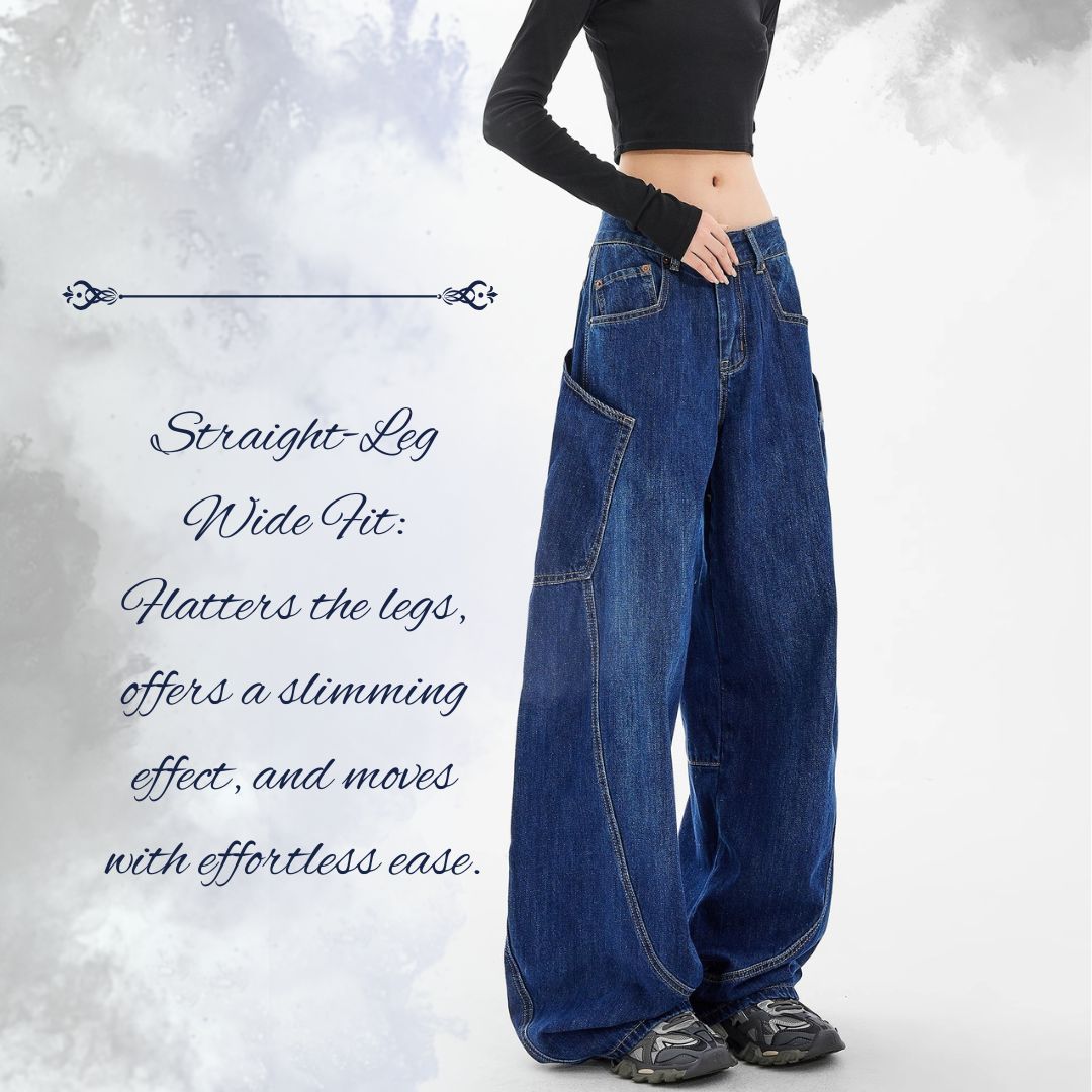 Vintage-Style Loose Straight-Leg Wide-Leg Pants