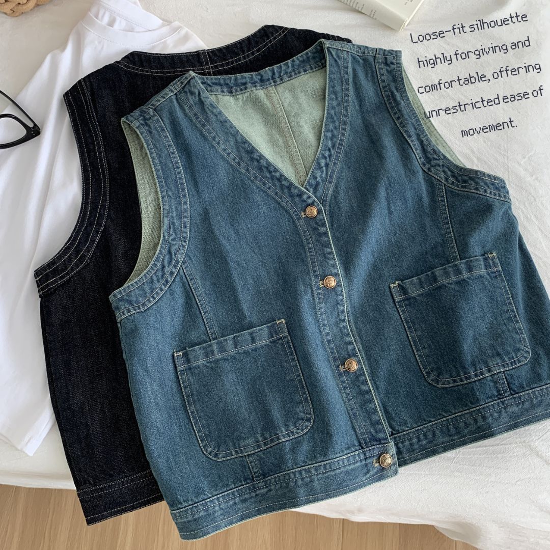 Women's Denim V-Neck Sleeveless Top