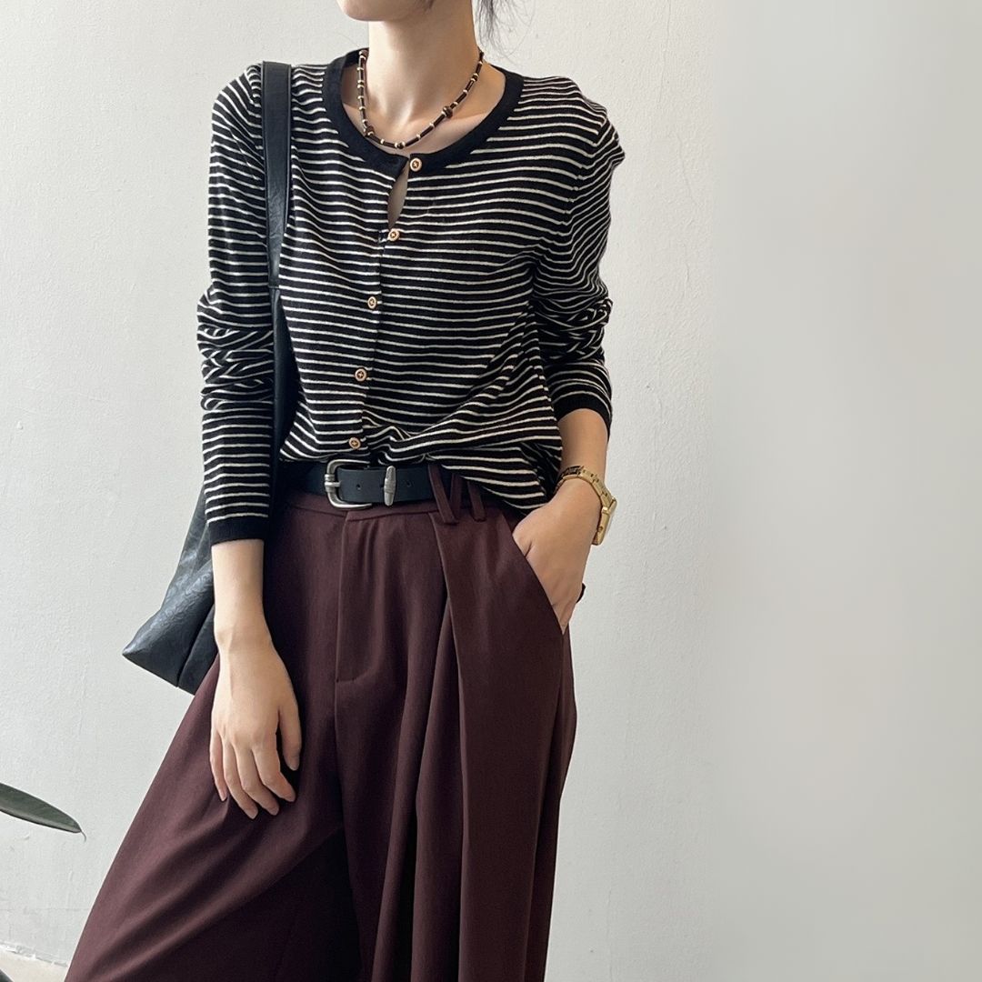 Women's Color-Block Striped Knit Round-Neck Jacket