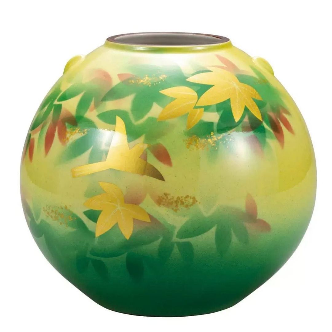 Japanese Bamboo Leaf & Bird Ceramic Vase